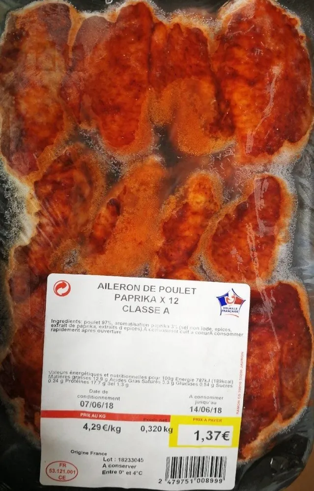 Ailerons de poulet  paprika classe A
