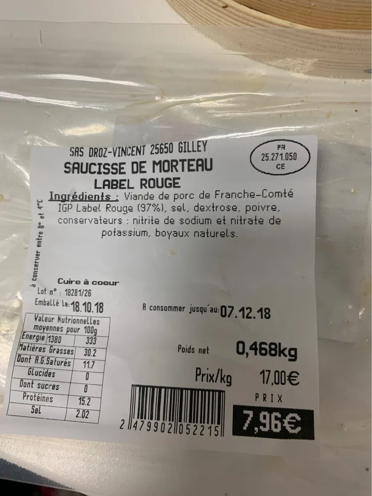 Saucisse de morteau label rouge