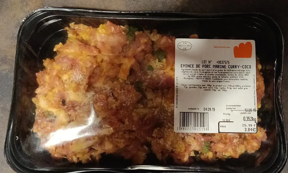 Émincé de porc mariné curry-coco