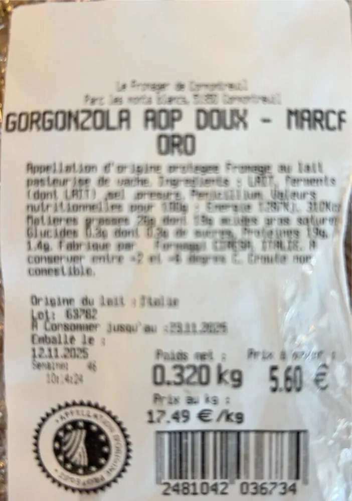 Gorgonzola AOP doux