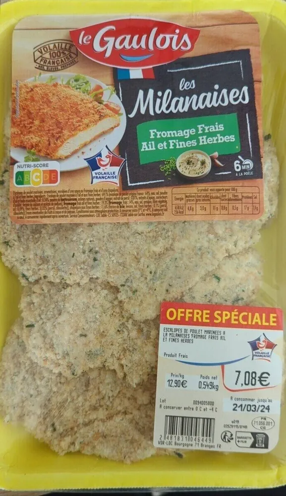 Escalope de poulet fromage frais ail et fines herbes