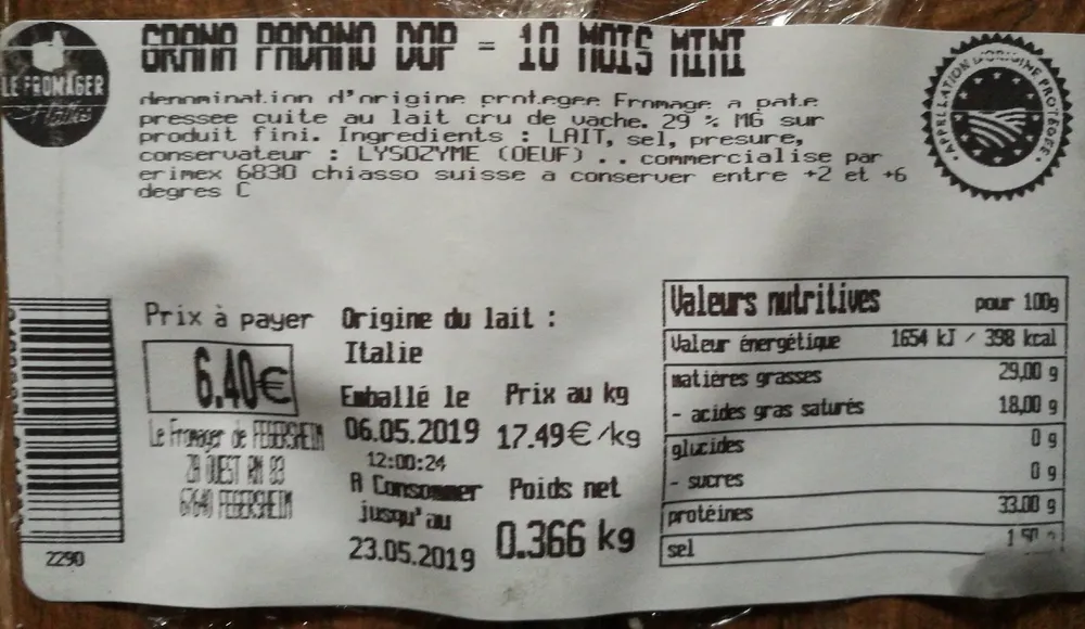Grana Padano DOP affiné 10 mois