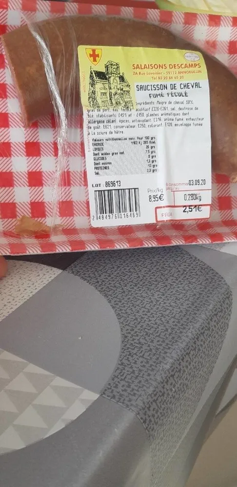 Saucisson de cheval fumé feculé