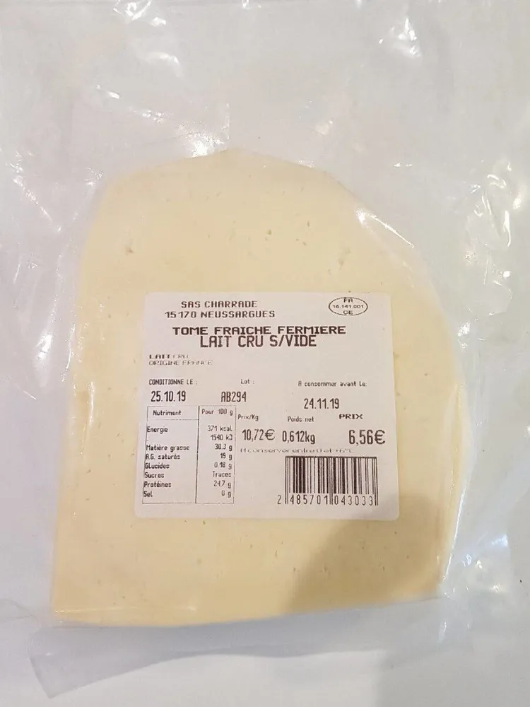 Tome fraîche Fermière Lait cru S/Vide