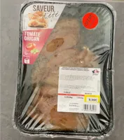 Aiguillettes de poulet, crue, mariné, saveurs, tomates, origan