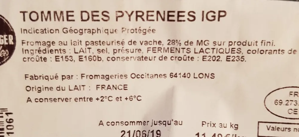 Tomme des Pyrénées IGP