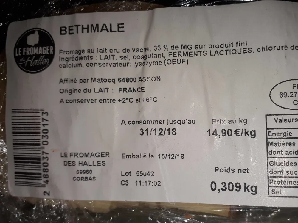 Fromage BETHMALE au lait cru de vache