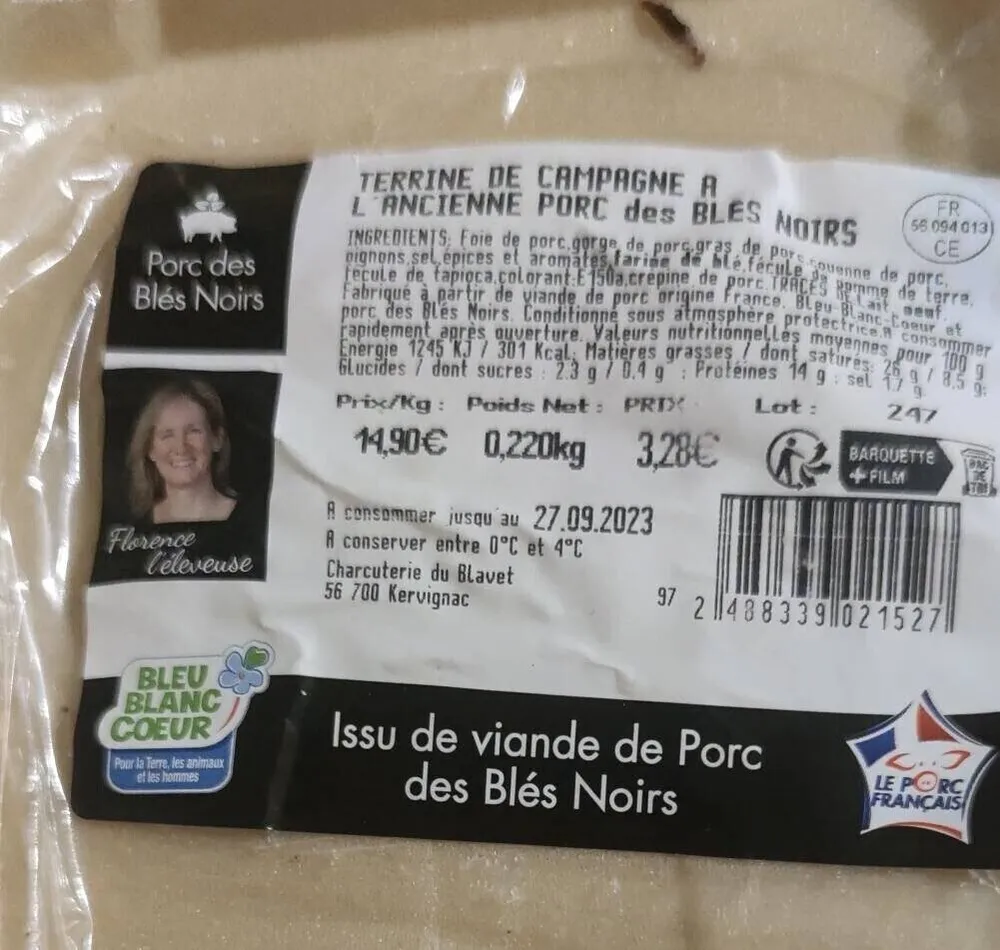 Terrine de campagne à l'ancienne, porc des blés noirs