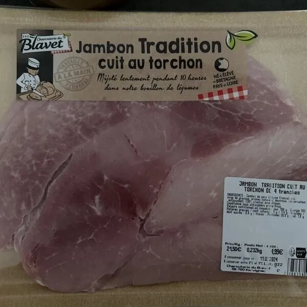 Jambon tradition cuit au torchon - 4 tranches