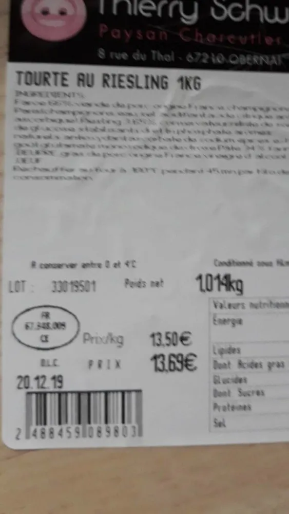 Tourte au riesling 1 kg