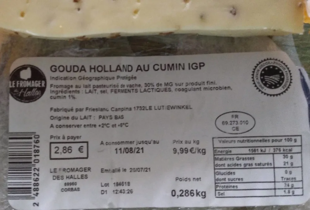 GOUDA HOLLAND AU CUMIN IGP