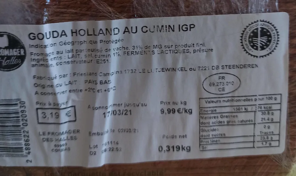 Gouda Holland au cumin IGP