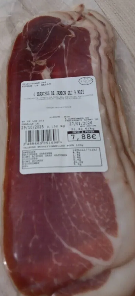 Tranches de jambon sec 9 mois