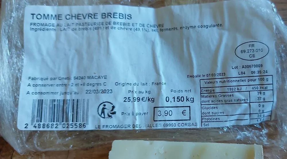 Tomme chèvre brebis