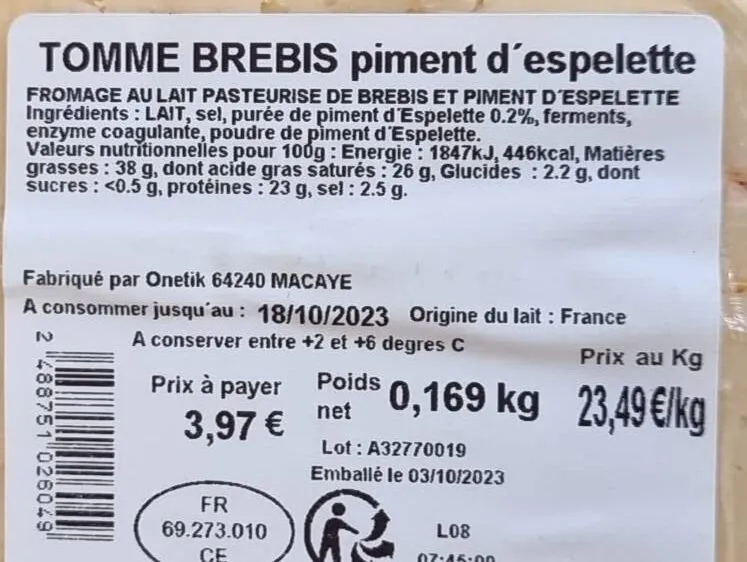 Tomme brebis piment d'espelette