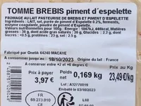 Tomme brebis piment d'espelette