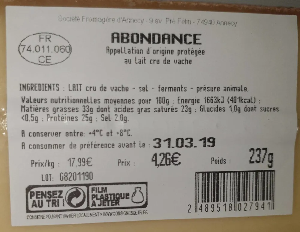 Abondance au lait cru