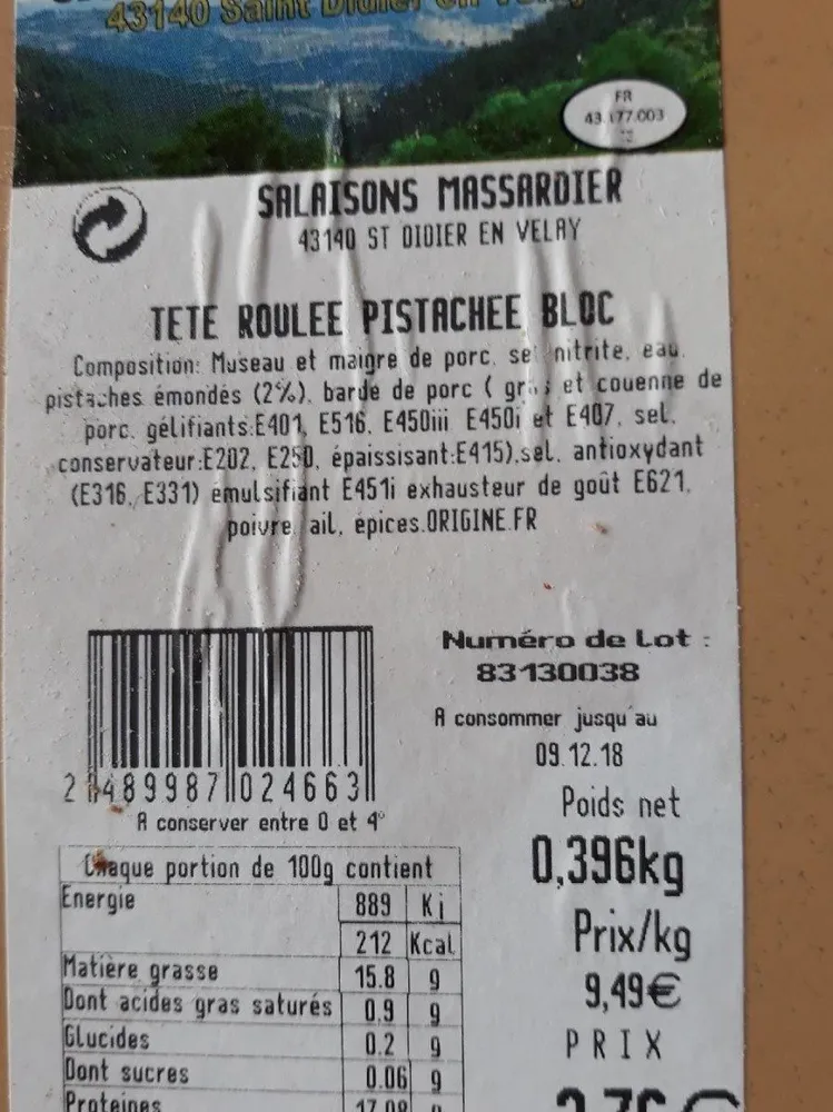 Tête roulée pistachée bloc