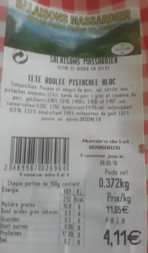 Tête roulée pistaches