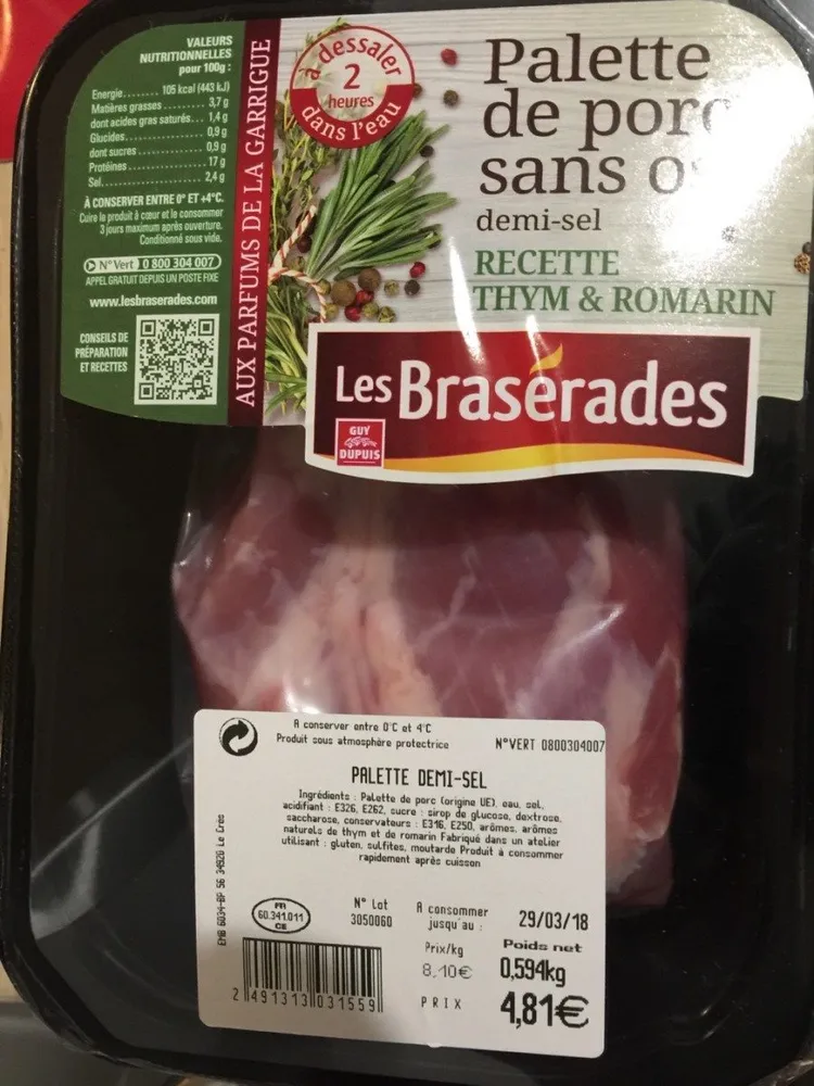 Palette de porc sans os