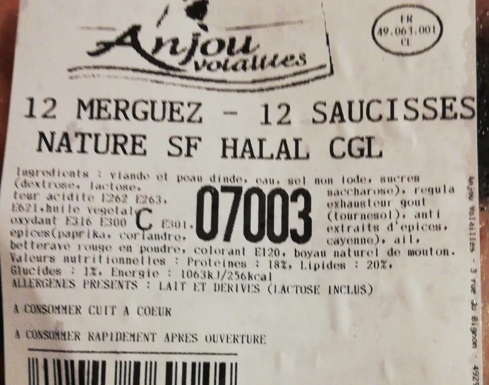 12 merguez et 12 saucisses nature Halal