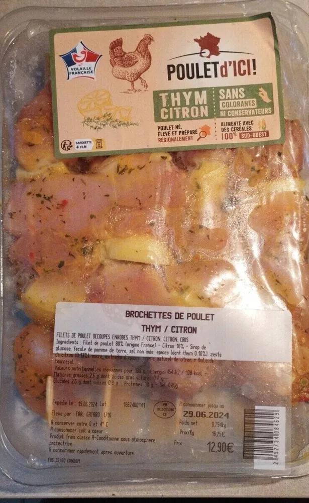 Brochettes de poulet thym citron