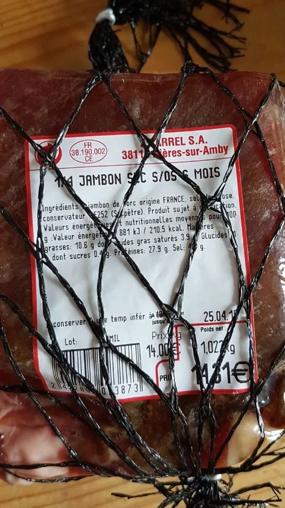 1/4 de jambon sec 6 mois