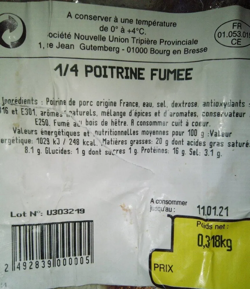 1/4 poitrine fumée