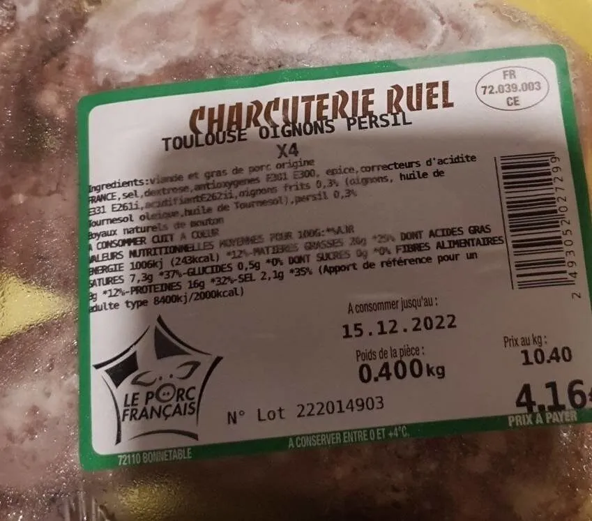 Saucisse Toulouse oignons persil