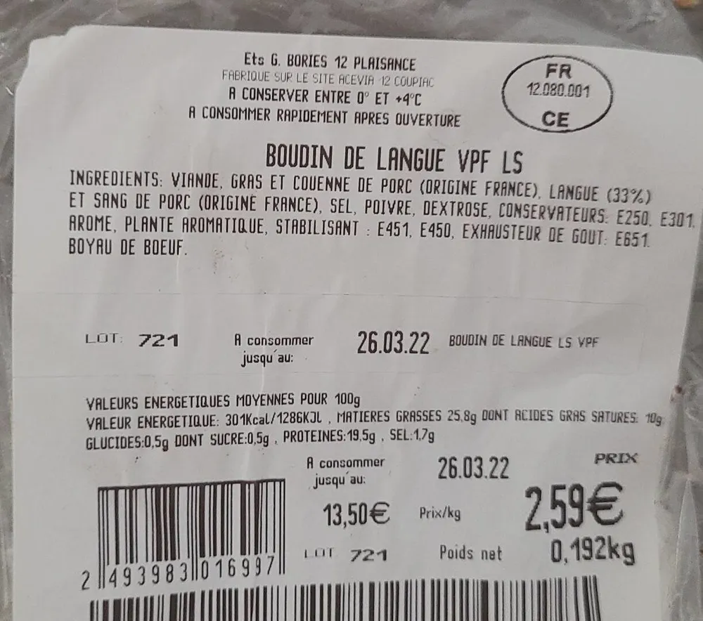 Boudin de langue