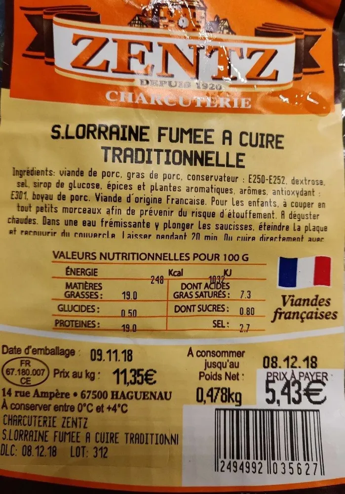 S. lorraine fumée a cuire traditionnelle