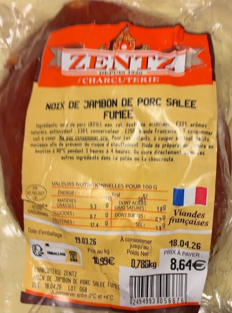 Noix de jambon de porc salee fumee