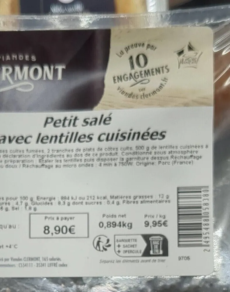 Petit salé avec lentilles cuisinées