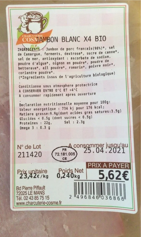 Jambon blanc bio