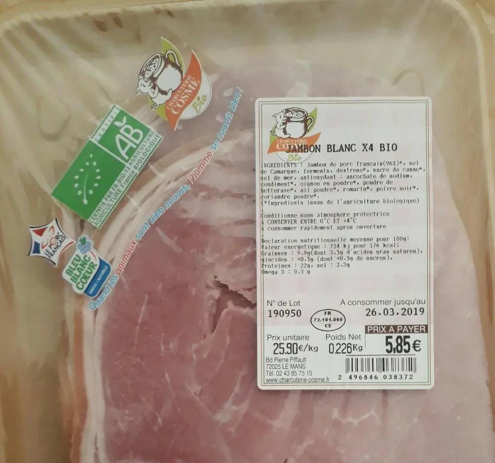 Jambon blanc x4 bio