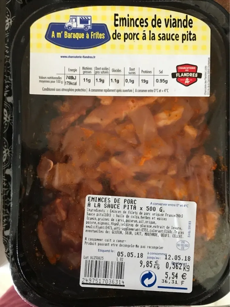 Eminces de viande de porc a la sauce pita