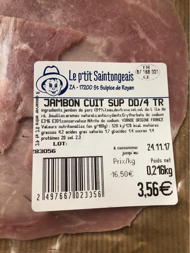 Jambon cuit superieur au sel marin