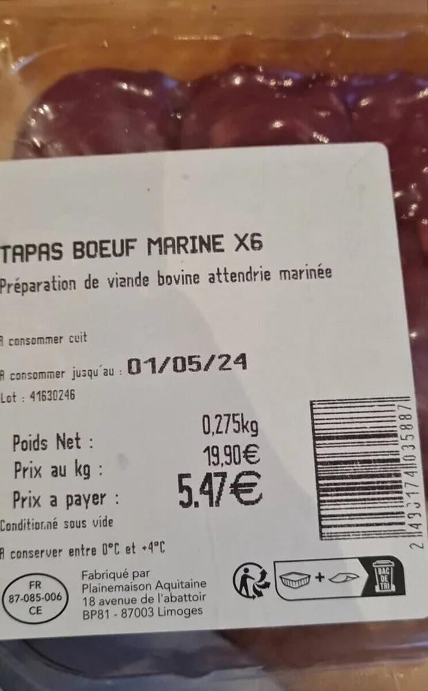 Tapas boeuf marine