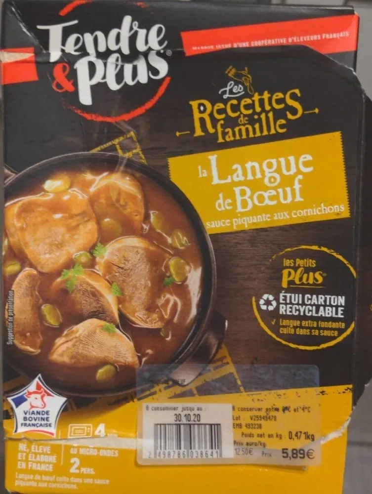 La langue de boeuf sauce piquante aux cornichons