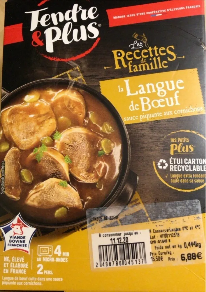 Langue de boeuf sauce piquante aux cornichons