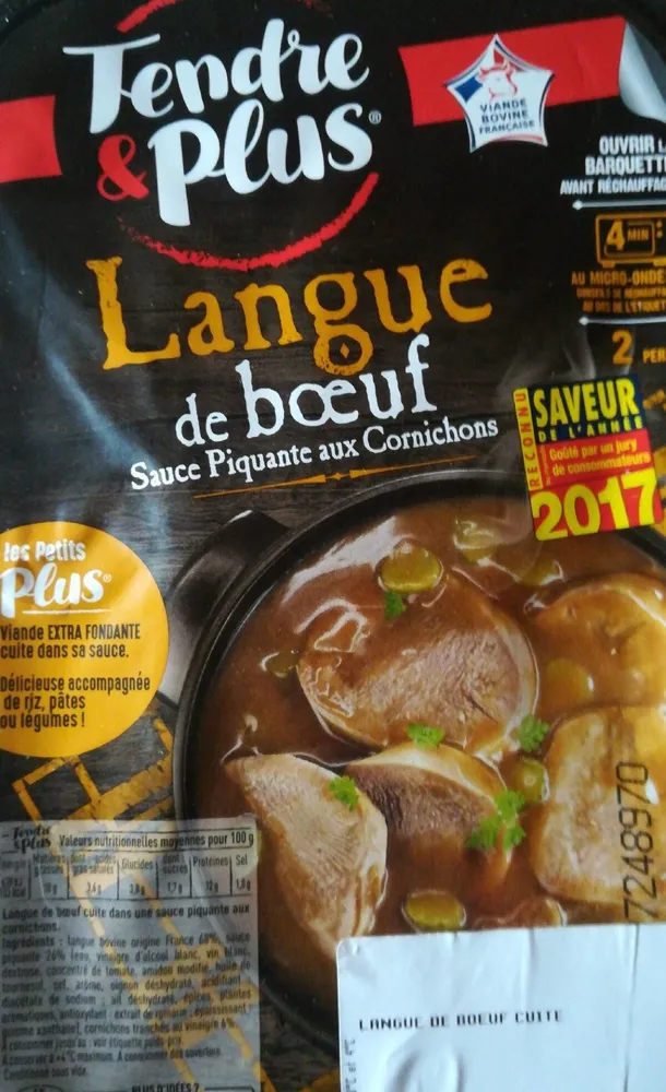 Langue de bœuf sauce piquante aux cornichons