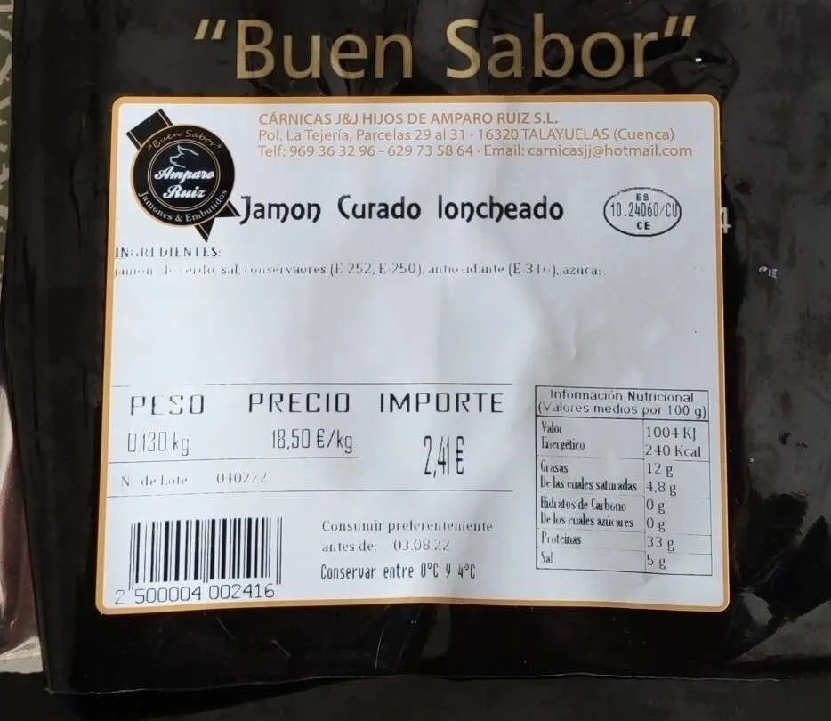Jamón curado loncheaso