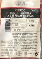 Cerdo tira de costilla a las finas hierbas