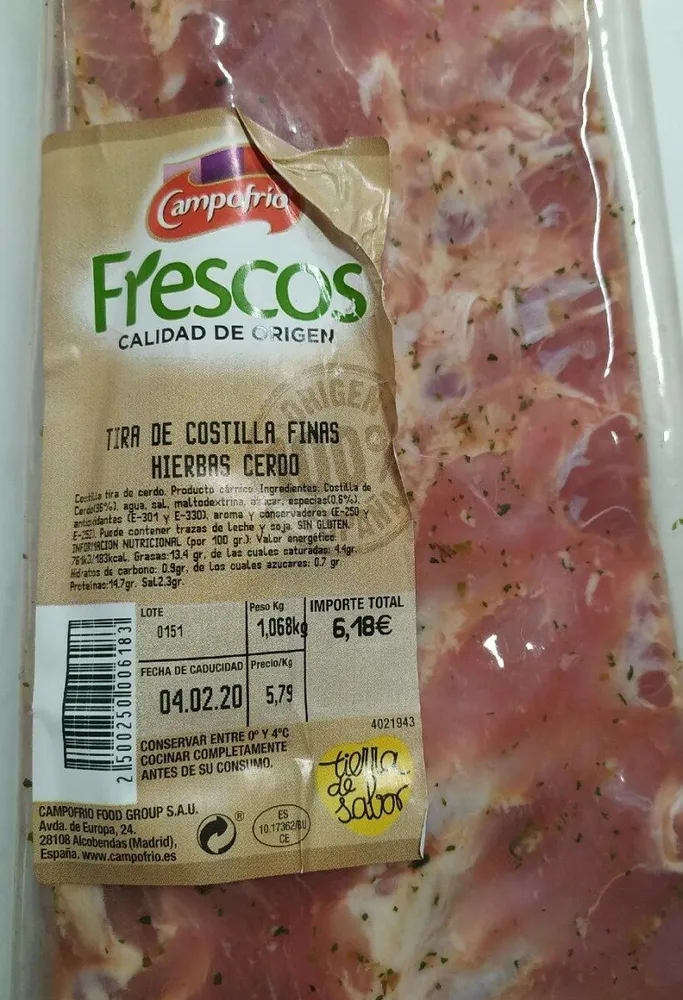 Tiras Costilla Finas Hiervas Cerdo