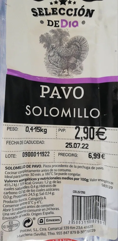 Pavo solomillo