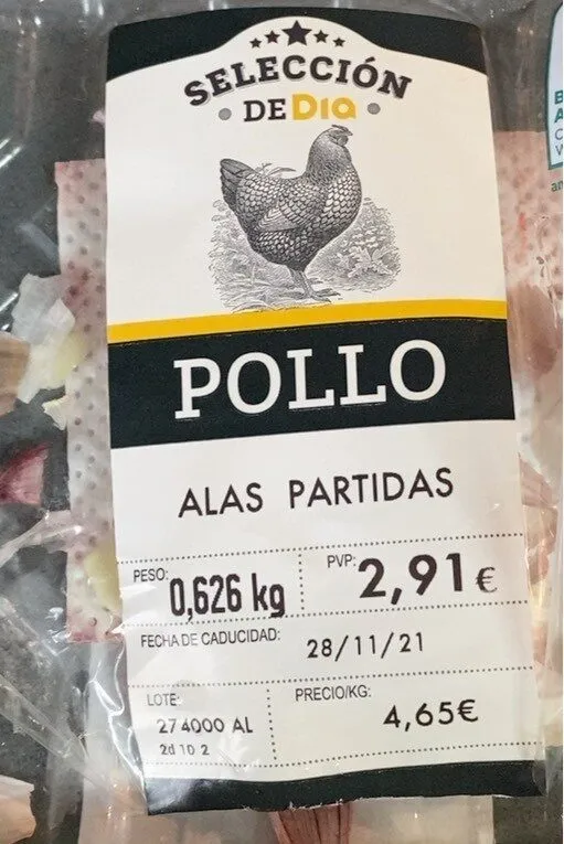 Pollo alas partidas