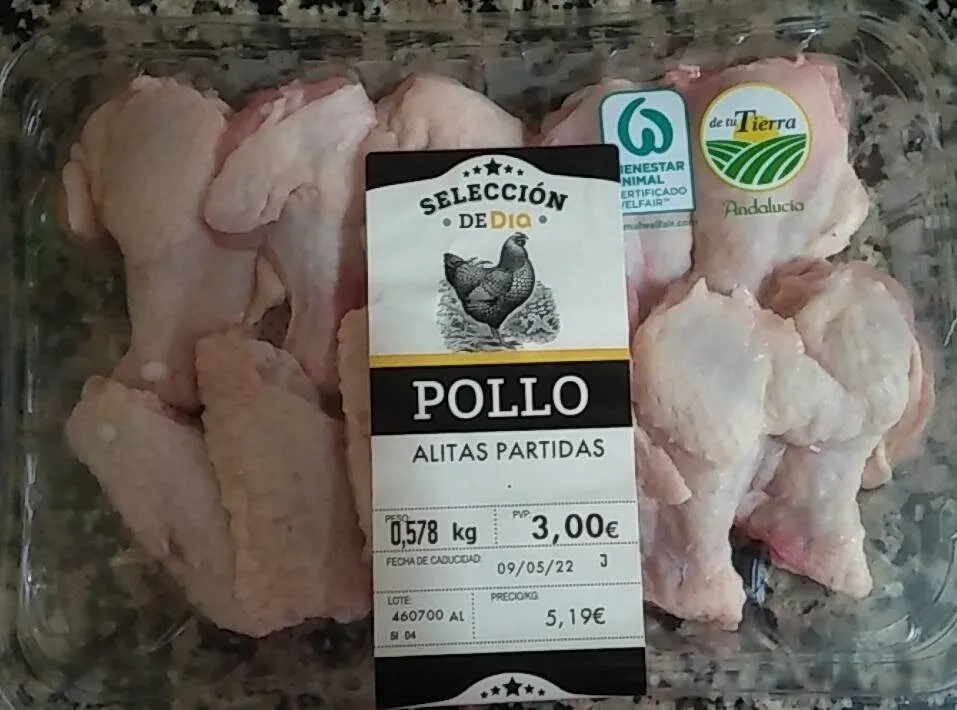 Alitas de pollo partidas