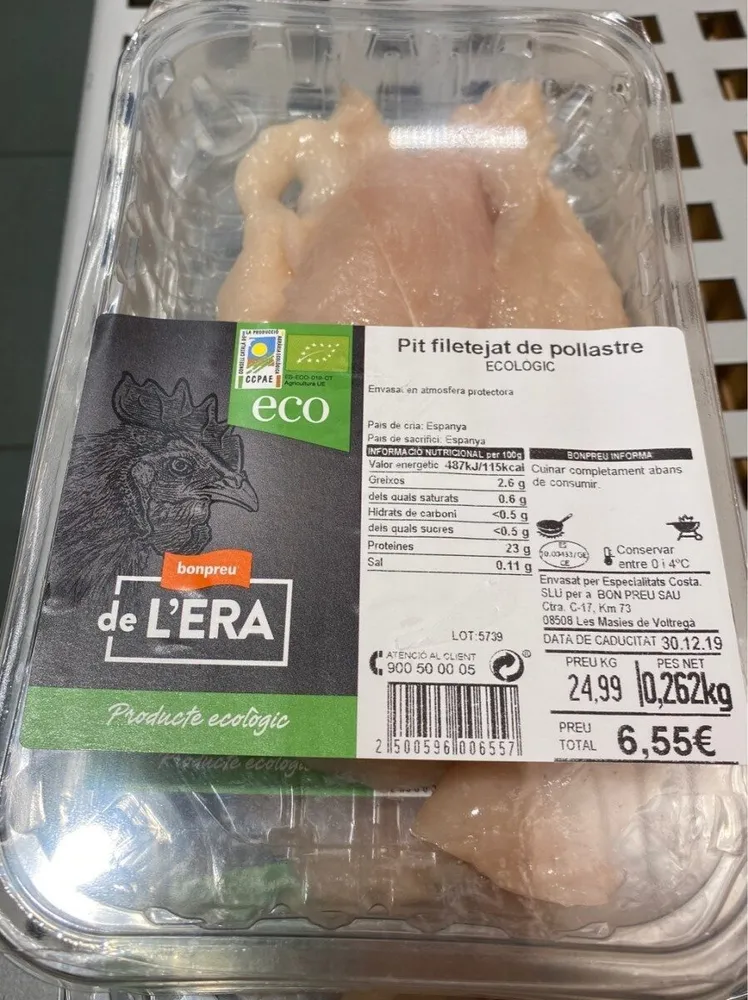 Pir filetejat de pollastre Ecològic