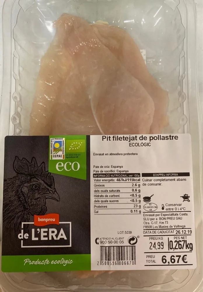 Pit filetejat de pollastre Ecològic