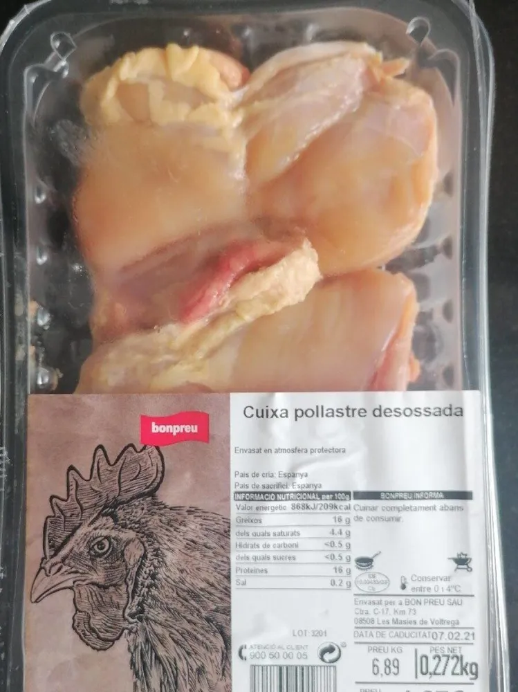Muslo de pollo deshuesado.